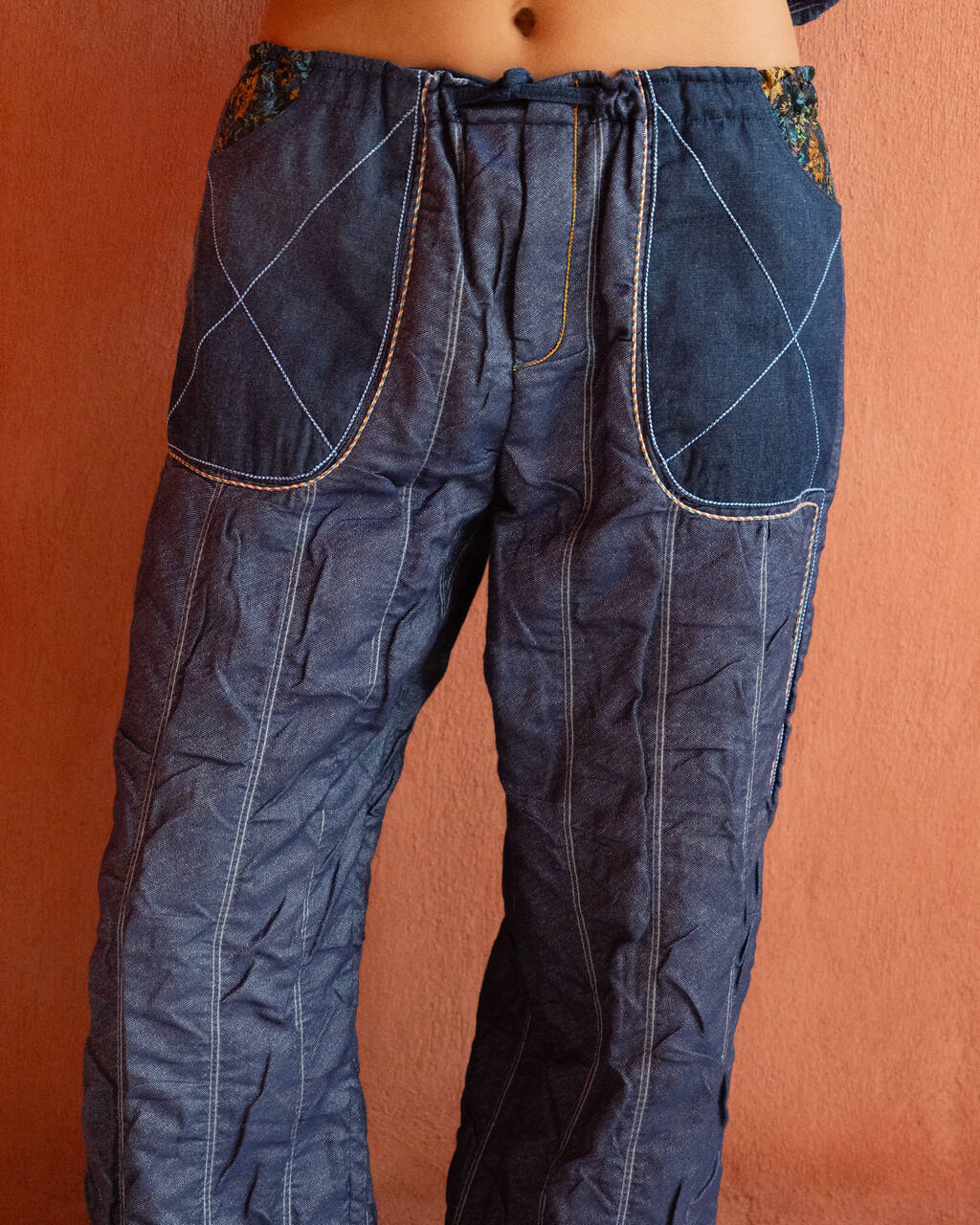 Crinkled Denim Pants