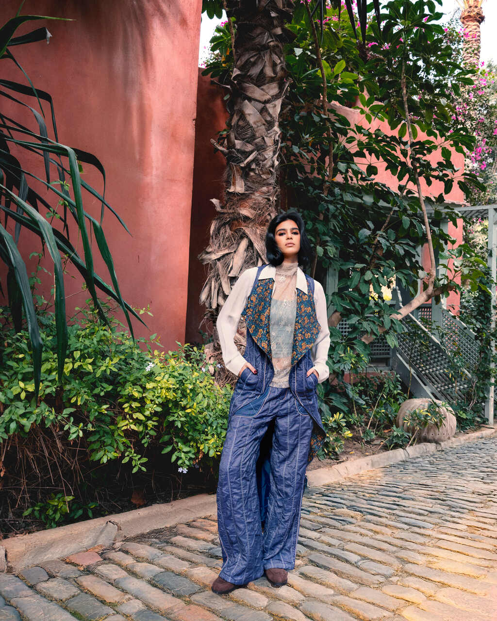 Crinkled Denim Pants