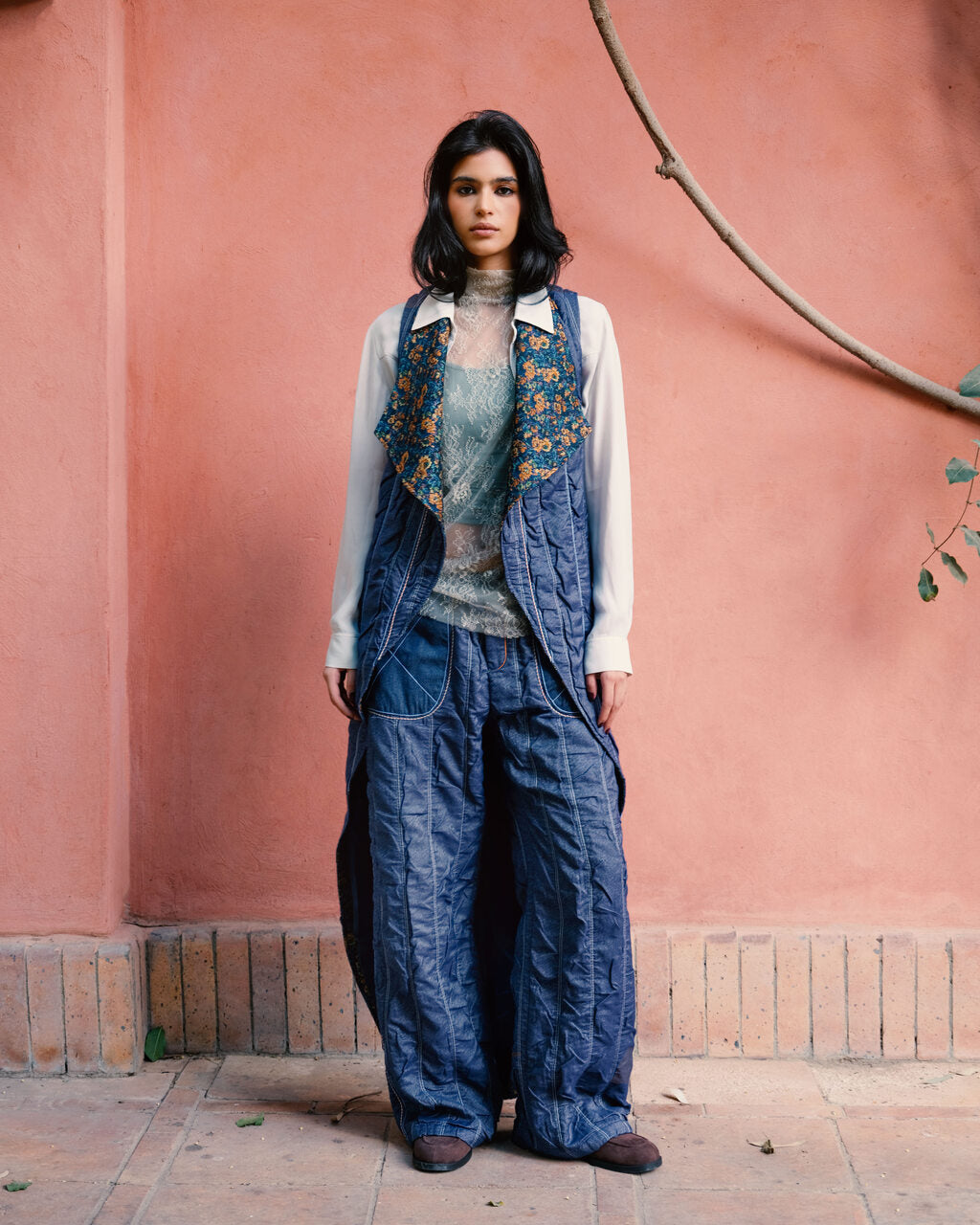 Crinkled Denim Vest