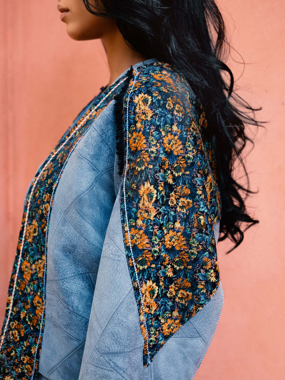 Floral Panel Leather Jacket
