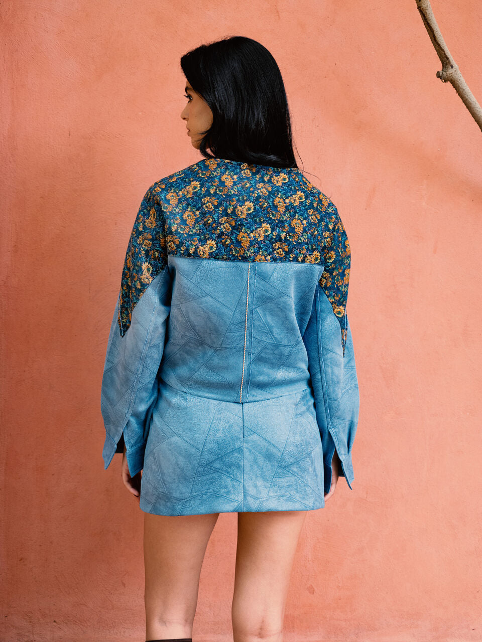 Floral Panel Leather Jacket