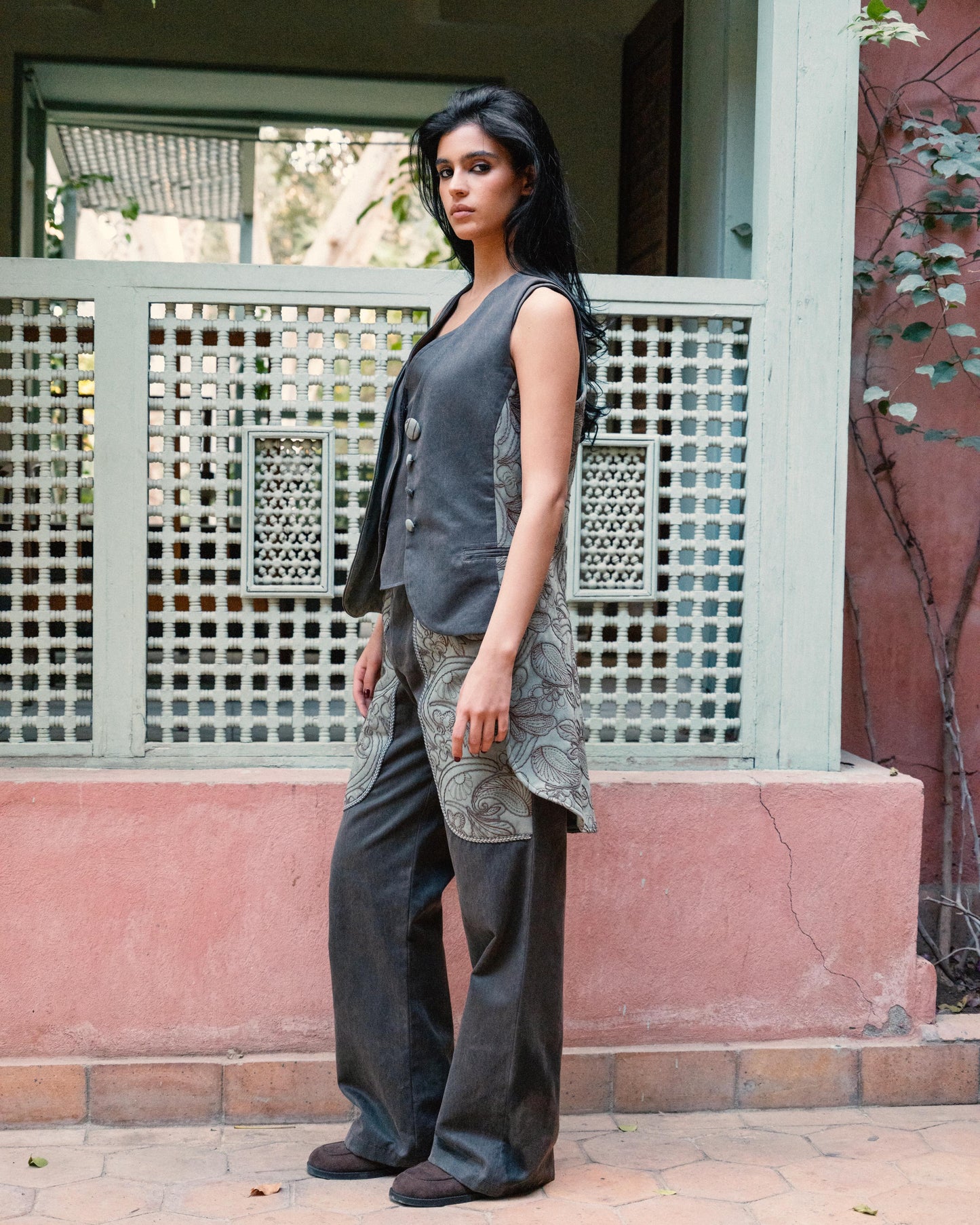 Asymmetrical Motif Vest